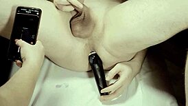 this amateur couple grabs a vibrator and milks his prostate till he explodes