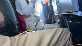 hey, watch her flash my cock on plane pov, handjob cums in two mins public crazy