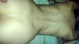 moaning skinny teen's juicy hairy ass rides old cock doggystyle