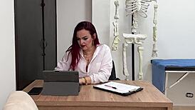 horny redhead milf doctor rides patient's cock with pierced nipples bouncing