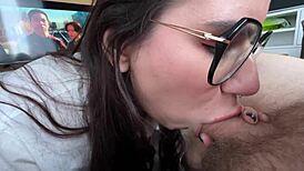 wanna see this sexy brunette take hot cum all over her face up close?