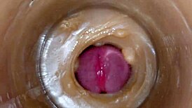 Huge german cock unloads double creampie doses into tight pussy toy closeup