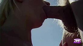 skinny blonde bitch can't love him but CAN FUCK HIM hard outdoors!!
