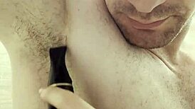 trimming sweaty hairy armpits chest arms post-gym for photoshoot prep