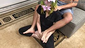 belyla bradley strokes cock perfectly with her soft feet