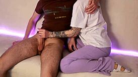 Classmate handjob jerkoff after movie turns into hot bedroom action