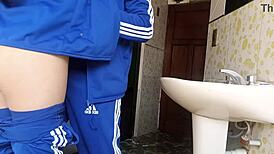 schoolgirl gets grabbed for quick tight pussy fuck in the school bathroom toilet