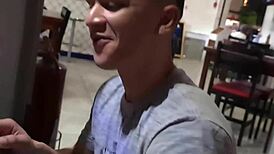 naughty stepmom fucks stepson backstage outdoor!