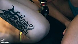 sexy latina cums hard sucking vibrator on pretty feet closeup