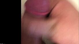 He shaves his cock smooth in solo bdsm before massive cum release