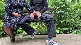 so the horny mother-in-law sneaks outdoors, milks son-in-law's huge load for her watching cuck hubby with those big natural tits bouncing