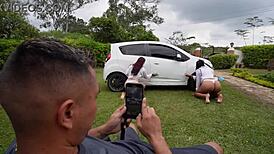 hot colombian melany latina and friends wash cars then ride huge cocks in wild orgy!