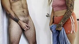 Bathroom linger sparks towel-off penis peek
