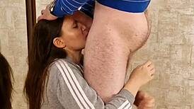 mirror cap guy kisses before big dick blowjob doggy