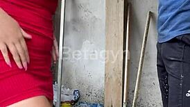 Builder Tempts Redhead Wife at Construction Site