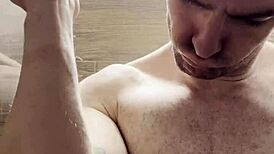 trimming sweaty hairy armpits chest arms post-gym for photoshoot prep