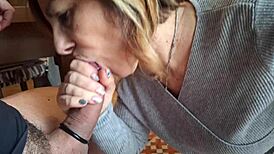 mature teresa jones interrupts masturbation for wife blowjob and cum swallow