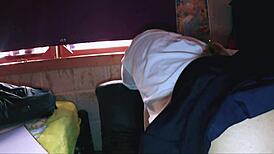 i... uh, padrastro rubs his hard cock on submissive college latina's upskirt anal while she stays seated frozen.