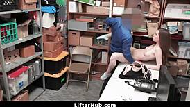 skinny teen thief PUNISHED with hard FUCK after garage strip search!