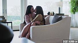 wet brunette milf alex coal fingers her soaked pussy with dildo before scissoring and tribbing spencer's juicy cunt in lesbian frenzy