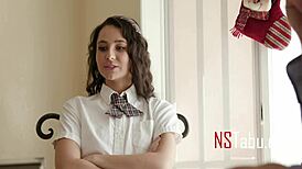 i can't resist this teen student in uniform riding me during christmas break she bends over perfect