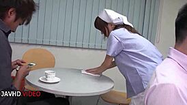 Steamy asian nurse blows two lucky patients in hospital heat!