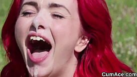 Classy bimbo bombshell drowns in cum facial swallowing every drop