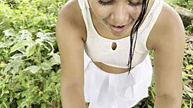 hermanastra gulps cum after craving mango in outdoor latina wife public flashing