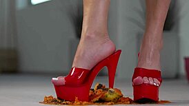 petite girl crushes fruits under high heels foot fetish tease