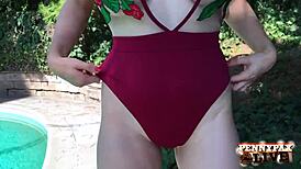 wanna see redhead penny pax rip clothes tease then gape ass with dildo outdoors?