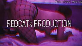 Huge cock milf red cat rubs wet pussy at gloryhole for massive cumshot handjob finish