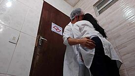 Nurse ditches condom for raw bathroom bang with asian doctor?