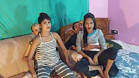 😈 desi foursome sweat fest! hot popy khatun + sumona gangbanged by hanif + manik 😏🔥