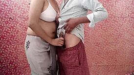 step aunt grabs step nephew's big cock while he hooks her bra dirty talk quickie