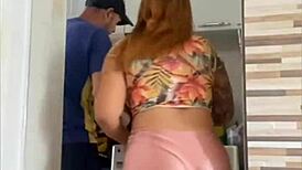 married redhead flashes big pussy lips teasing husband nearby outdoors