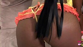 Ever wonder how a pretty ebony with huge ass takes whipping before doggy pounding?