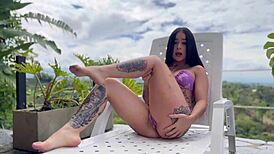 Sexy skinny latina gets stranger's huge cock pounding her shaved pussy doggystyle rough 😍