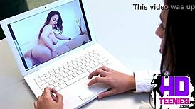 Check out this teen maid stripping lingerie and flashing huge tits!