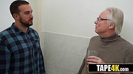 Old Man Catches Son's Hot Blonde GF Stealing Tits Out