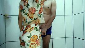 she showered with stepson then rode his cock deep in her pussy for hours