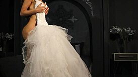 Redhead bride bound naked in lingerie backstage wedding fetish