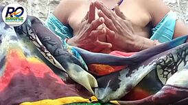 desi wife in saree strips slow fingers her hairy pussy first time