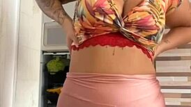 married redhead flashes big pussy lips teasing husband nearby outdoors