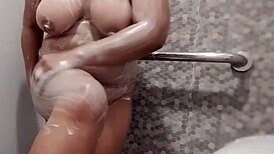 Ever seen bubbly water drench my huge filipina tits?