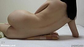 I knead my naked Japanese boobs exercising