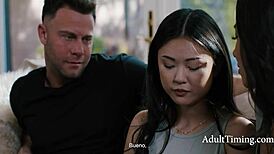 tiny asian teen lulu chu endures first bdsm whipping blindfold from couple