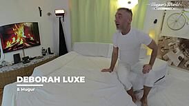 Deborah Luxe spreads wide for oily massage turning into hairy bbw happy ending with big clit reveal and pussy gaping