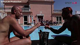 Wife Takes DP in Pool from Monster Cocks for Cuckold Husband