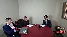 hey check this milf employee sucking everyone off testing the couch with her wet pussy and big ass