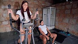 melany's sweaty latina workout turns into bisexual scissoring orgy with huge cocks